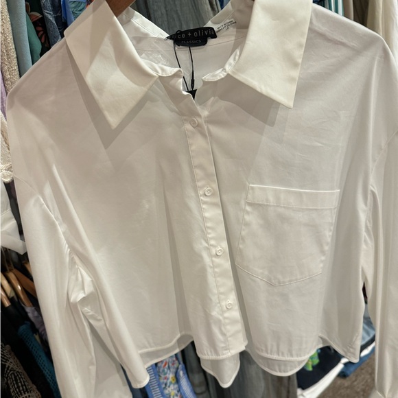 New! Alice+Olivia Classic Finley Cropped Button Down Top, Large - Picture 5 of 7